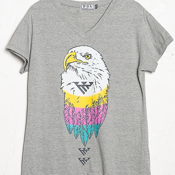 NWT Sale 🚨🚨🚨POL Heather Gray T-Shirt with Eagle Graphic & Solid Back - Picture 1 of 1